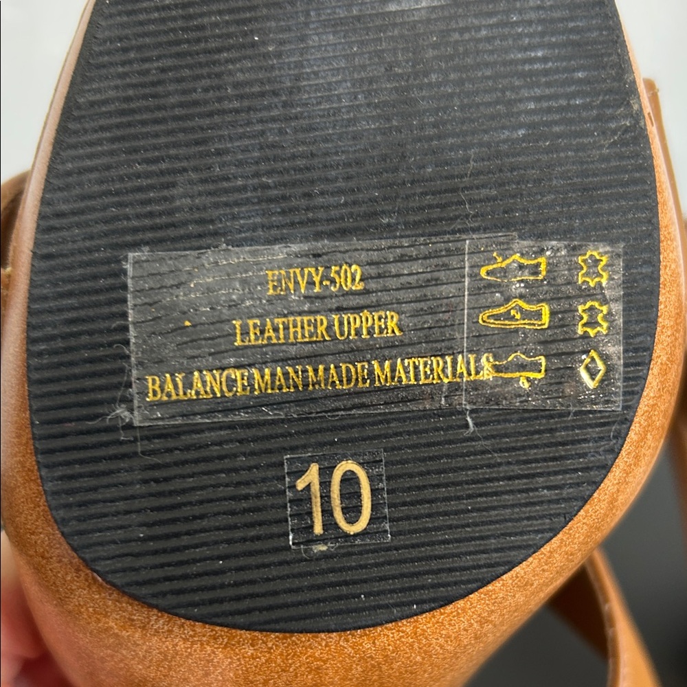 NWOT Women's Leather Strap Tan High Heel Sandal Mules - Picture 2 of 8